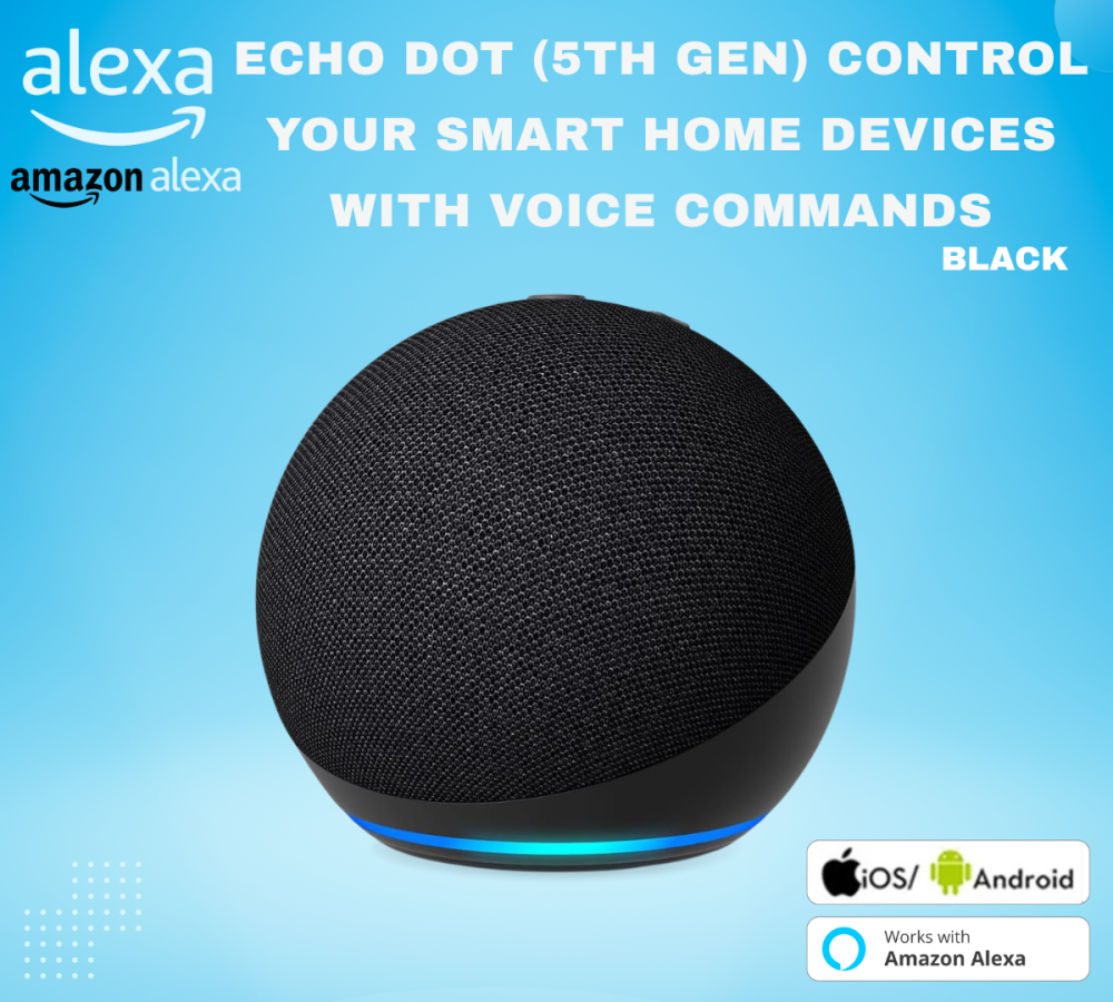 Echo Dot (الجيل الخامس) فحمي _ سماعة بلوتوث ذكية مع أليكسا _ استخدم صوتك للتحكم بالأجهزة المنزلية الذكية - Smart Home