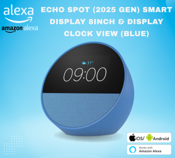 ساعة منبه ذكية بتقنية ايكو سبوت(اصدار 2024)مع صوت نابض بالحياة + اليكسا، ازرق اوشن - Smart Home