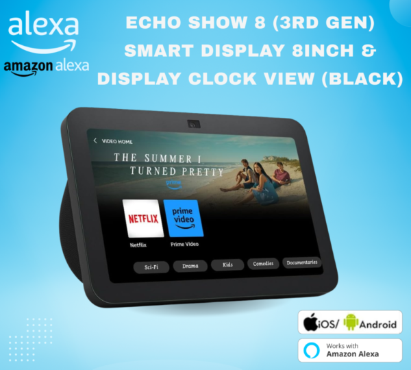 جهاز Echo Show 8 الجديد كليًا _ الجيل الثالث (إصدار 2023) بشاشة لمس ذكية عالية الدقة وصوت مكاني وموزّع المنزل الذكي مع أليكسا _ اللون فحمي - Smart Home