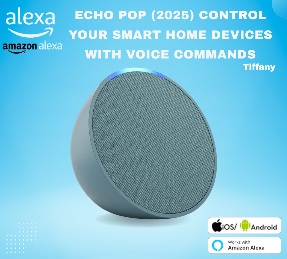 Echo Pop تيفاني _ سماعة بلوتوث ذكية مع أليكسا _ استخدم صوتك للتحكم بالأجهزة المنزلية الذكية - Smart Home