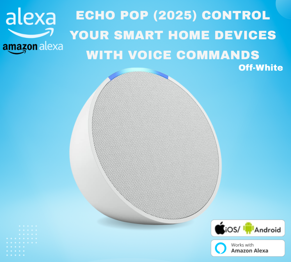 Echo Pop أوف وايت _ سماعة بلوتوث ذكية مع أليكسا _ استخدم صوتك للتحكم بالأجهزة المنزلية الذكية - Smart Home