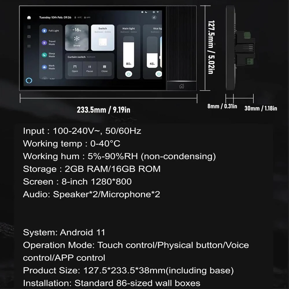 لوحة تحكم ذكية بشاشة لمس WiFi + Zigbee مع تحكم صوتي ومساعد أليكسا مدمج - شاشة 8 بوصة للتحكم في المنزل الذكي - Smart Home - الصورة 4