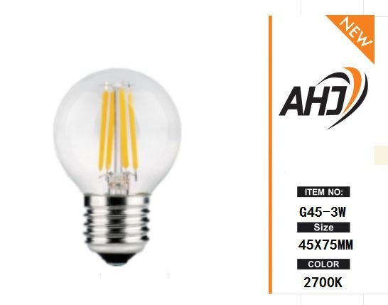 لمبة ليد (LED) على شكل كرة G45، بقوة 3 واط، لون أصفر دافئ 2700K - الصورة 2