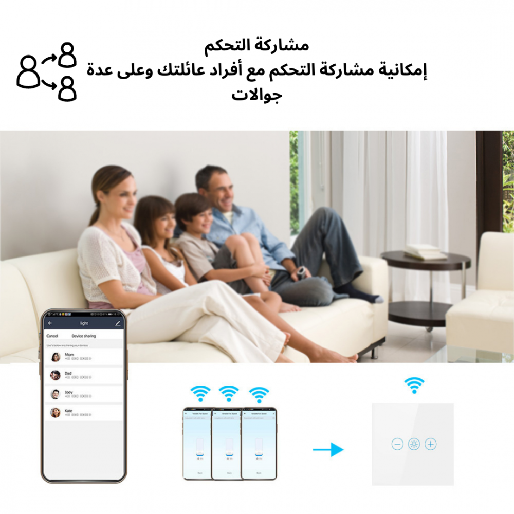 مفتاح دمر ذكي لتعتيم الإضاءة يعمل باللمس ويدعم الواي فاي (لون أبيض) - Smart Home - الصورة 2
