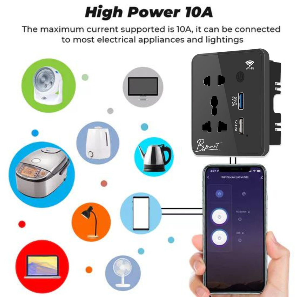 مقبس ذكي واي فاي – بمنفذين USB ومخرج بريطاني (أسود) - Smart Home - الصورة 7