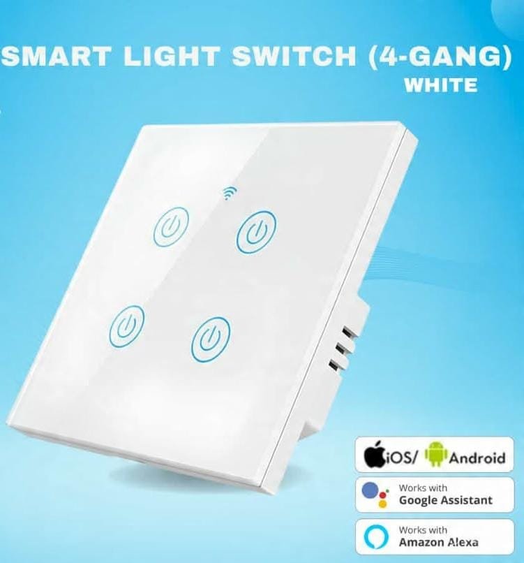 مفتاح إضاءة حائط ذكي بخاصية واي فاي (4 مفاتيح، لون أبيض) - Smart Home