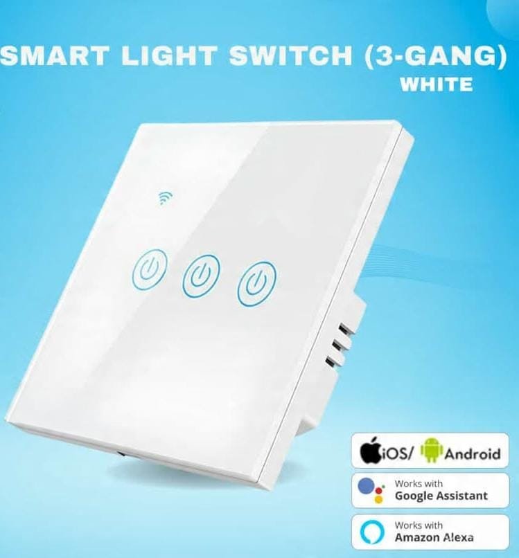 مفتاح إضاءة حائط ذكي بخاصية واي فاي (3 مفاتيح، لون أبيض) - Smart Home
