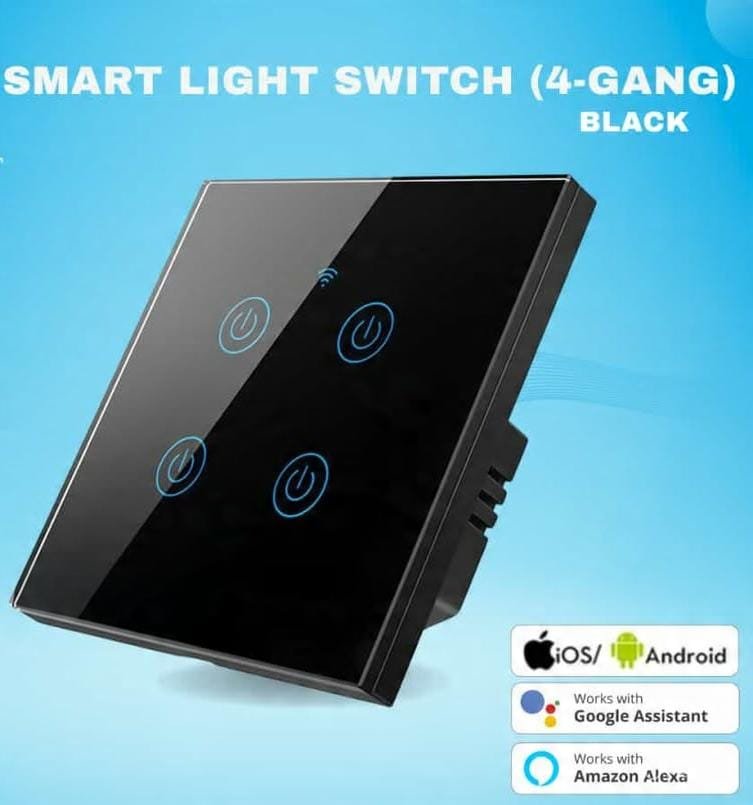 مفتاح إضاءة حائط ذكي بخاصية واي فاي (4 مفاتيح، لون أسود) - Smart Home