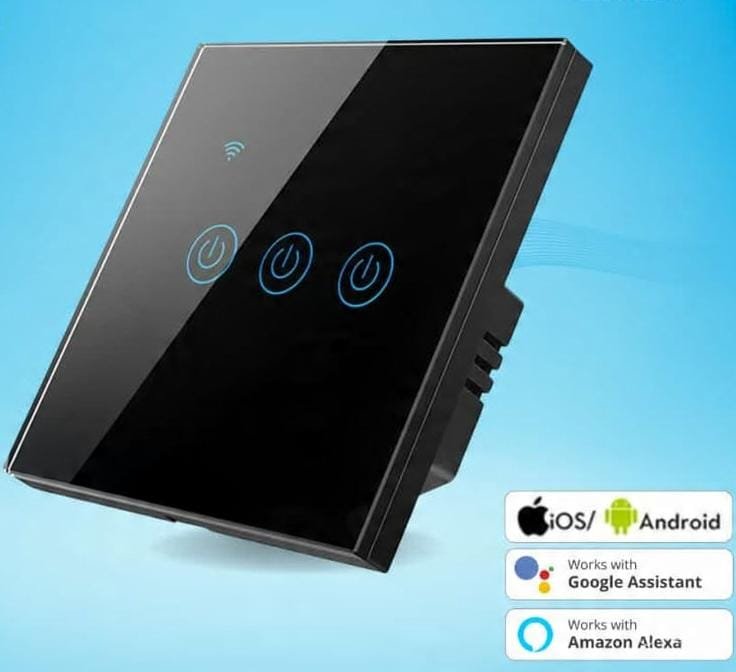 مفتاح إضاءة حائط ذكي بخاصية واي فاي (3 مفاتيح، لون أسود) - Smart Home
