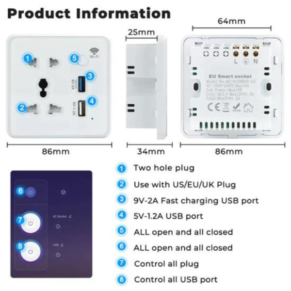 ⁦مقبس ذكي واي فاي مع منفذي USB – أبيض - Smart Home⁩ - الصورة ⁦9⁩