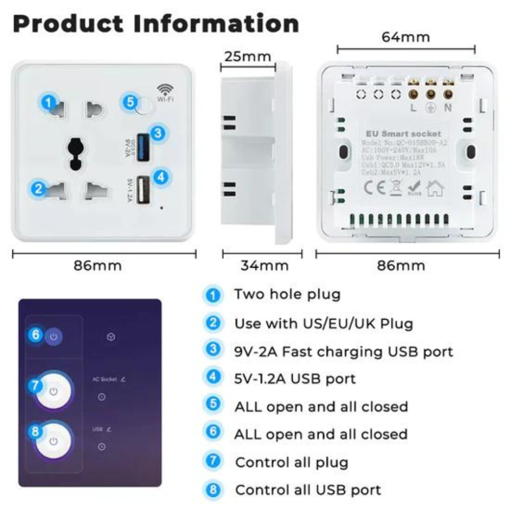 مقبس ذكي واي فاي مع منفذي USB – أبيض - Smart Home - الصورة 9