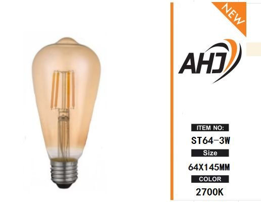 لمبة ليد (LED) على شكل كمثرى عتيقة ST64، بقوة 3 واط، لون أصفر دافئ 2700K - الصورة 2